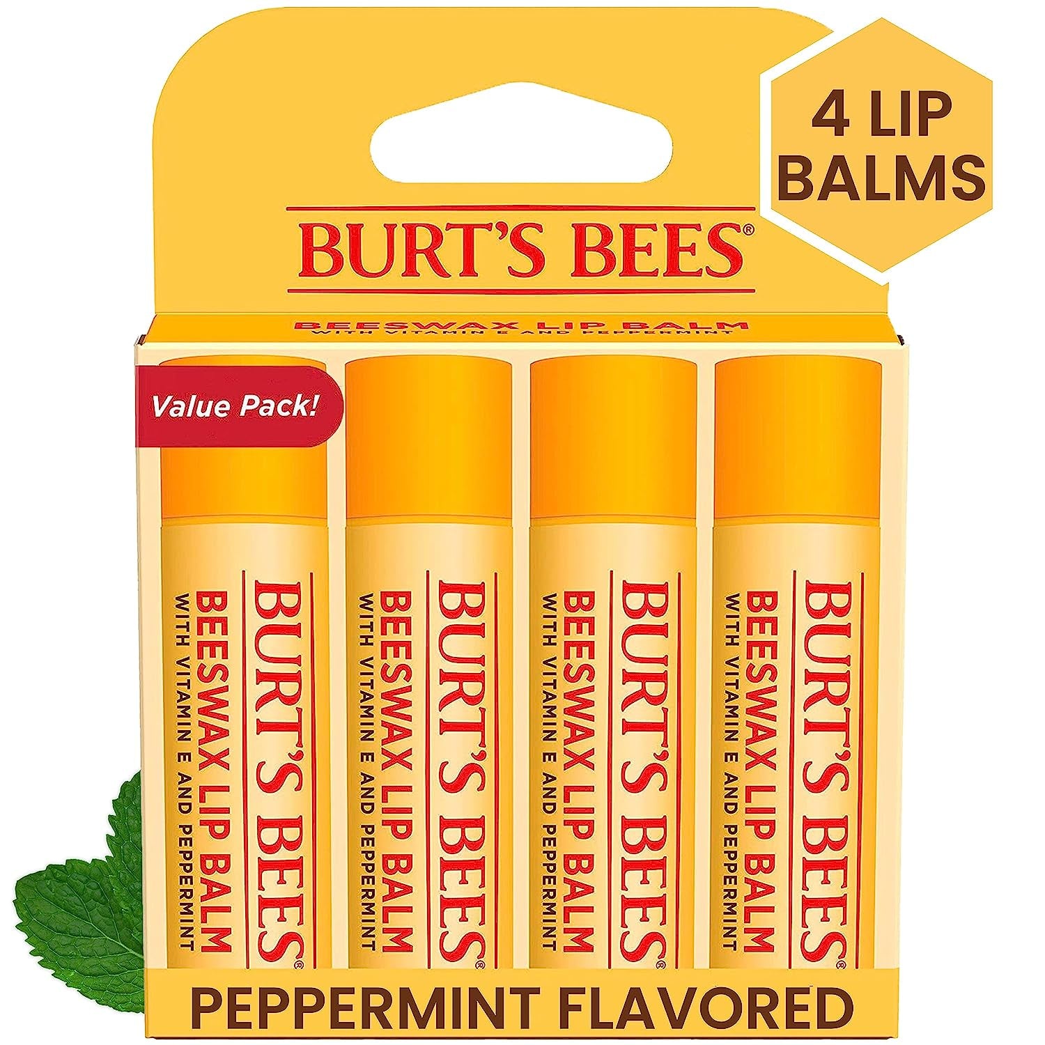 Lip Balm Stocking Stuffers, Moisturizing Lip Care Christmas Gifts, Original Beeswax with Vitamin E & Peppermint Oil, Natural Origin Lip Care (4-Pack)