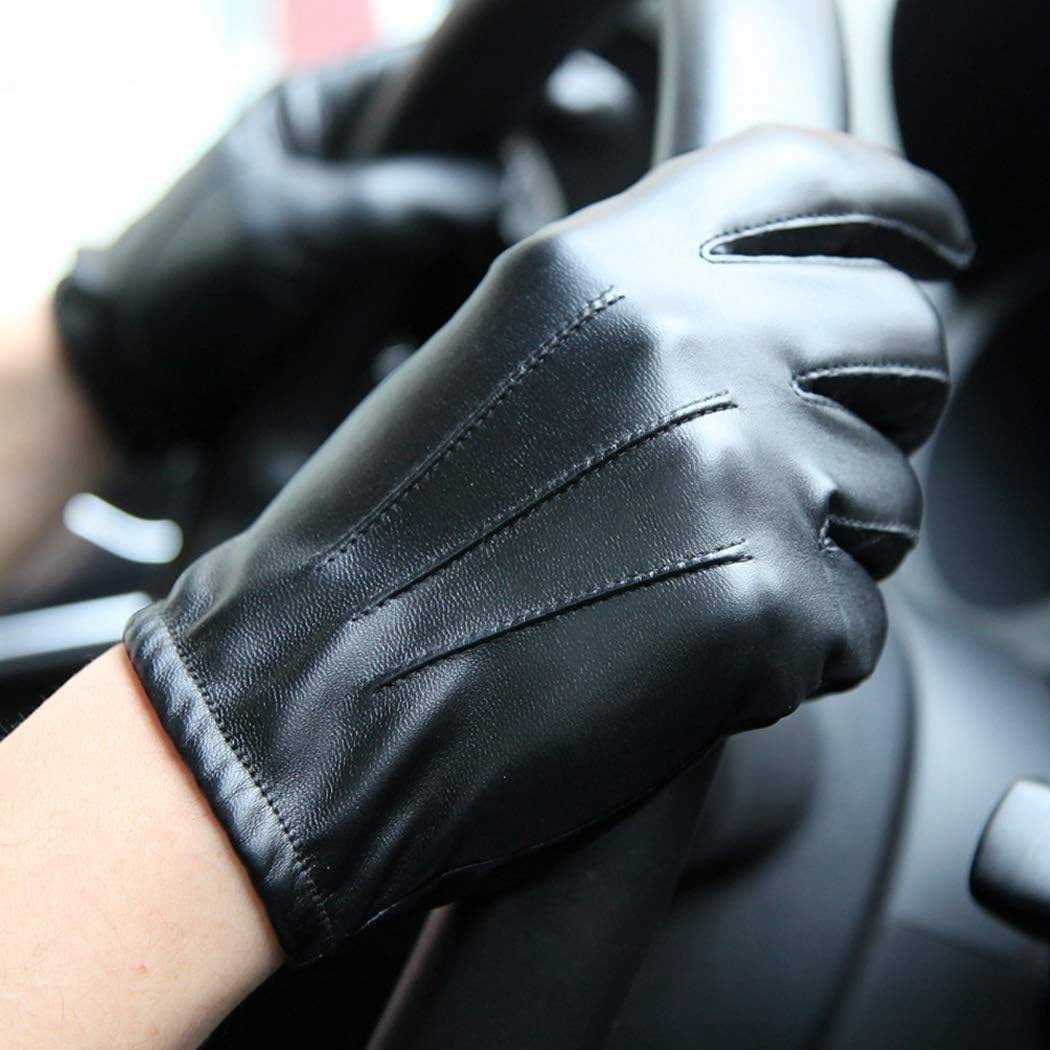 Men Leather Touchscreen Gloves Winter Driving Warm Wrist Gloves