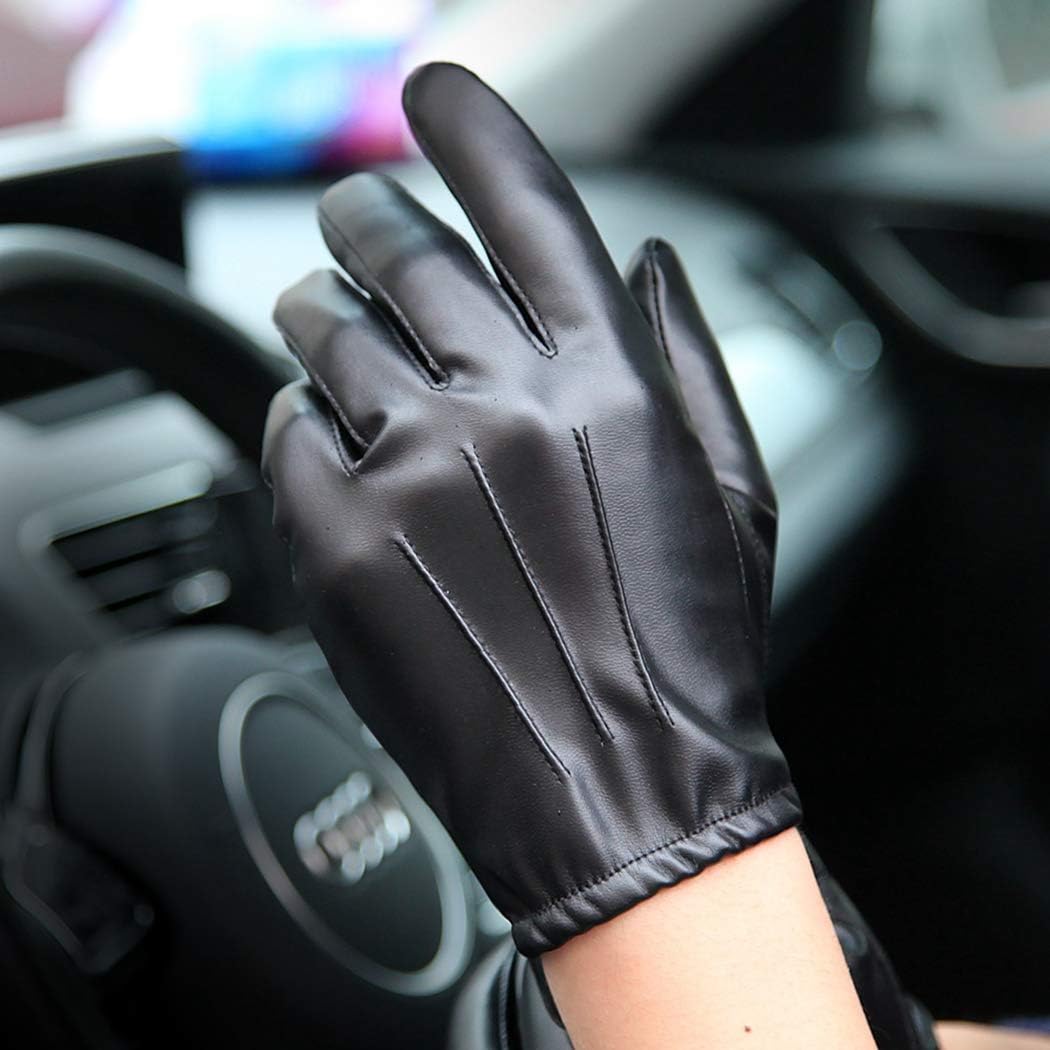 Men Leather Touchscreen Gloves Winter Driving Warm Wrist Gloves