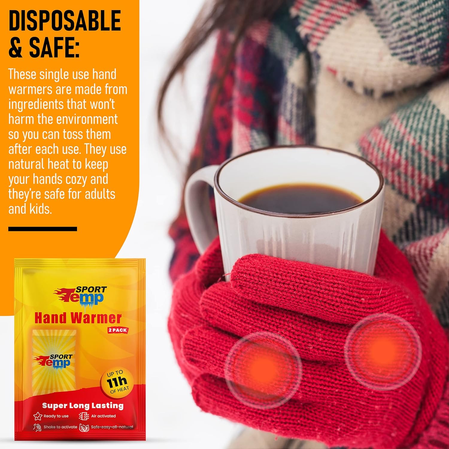 Hand Warmers - up to 11 Hours of Heat, Super Long Lasting - Easy, All Natural - Air Activated, for Body, Hands & Toes - Odorless Hot Hand Warmer -