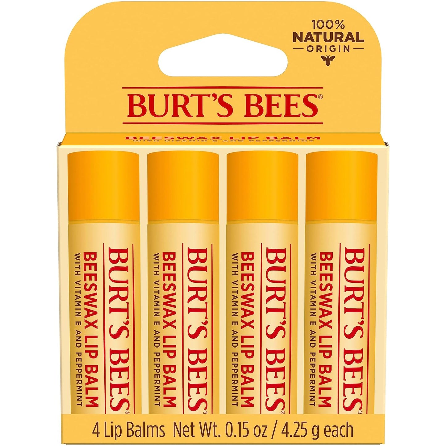 Lip Balm Stocking Stuffers, Moisturizing Lip Care Christmas Gifts, Original Beeswax with Vitamin E & Peppermint Oil, Natural Origin Lip Care (4-Pack)