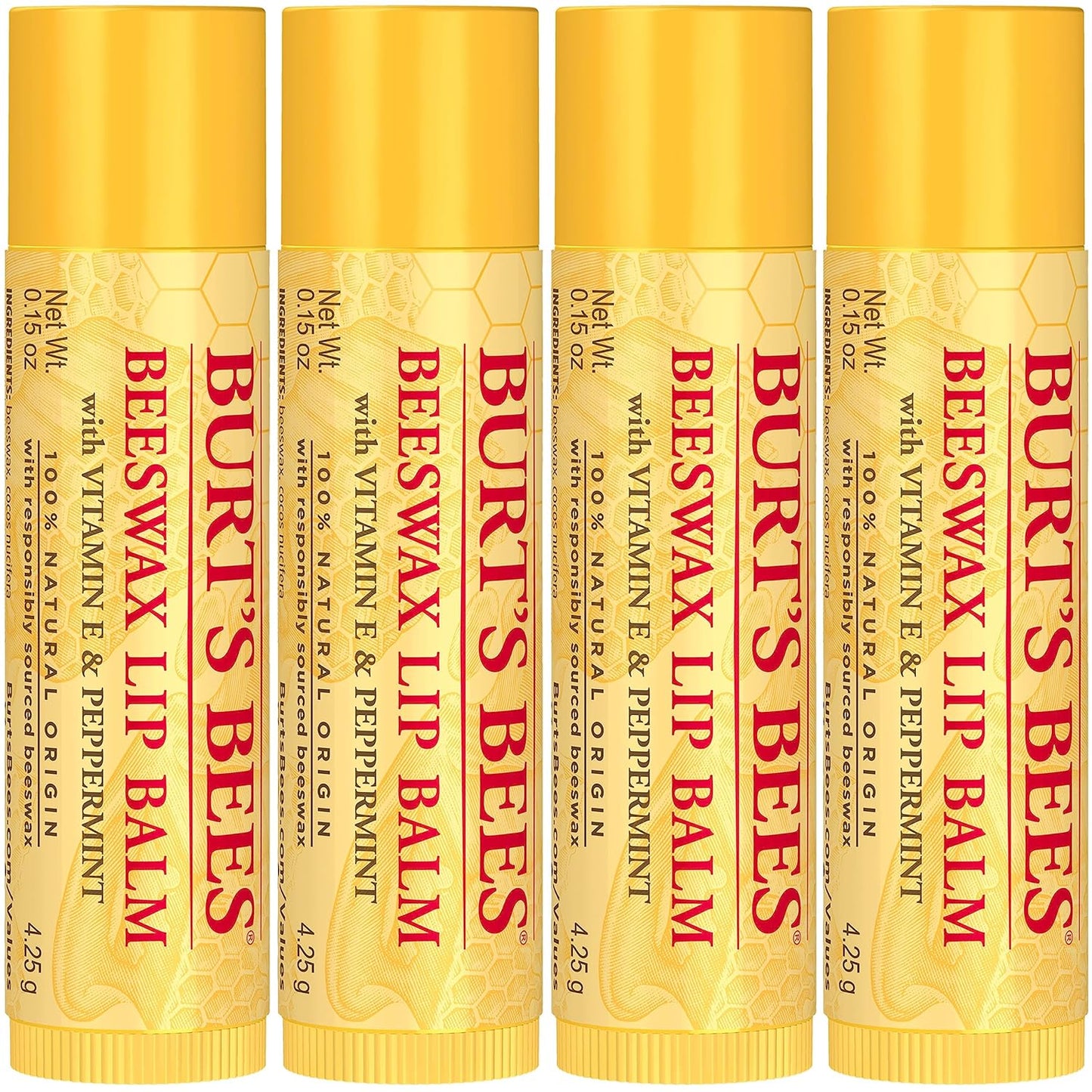 Lip Balm Stocking Stuffers, Moisturizing Lip Care Christmas Gifts, Original Beeswax with Vitamin E & Peppermint Oil, Natural Origin Lip Care (4-Pack)