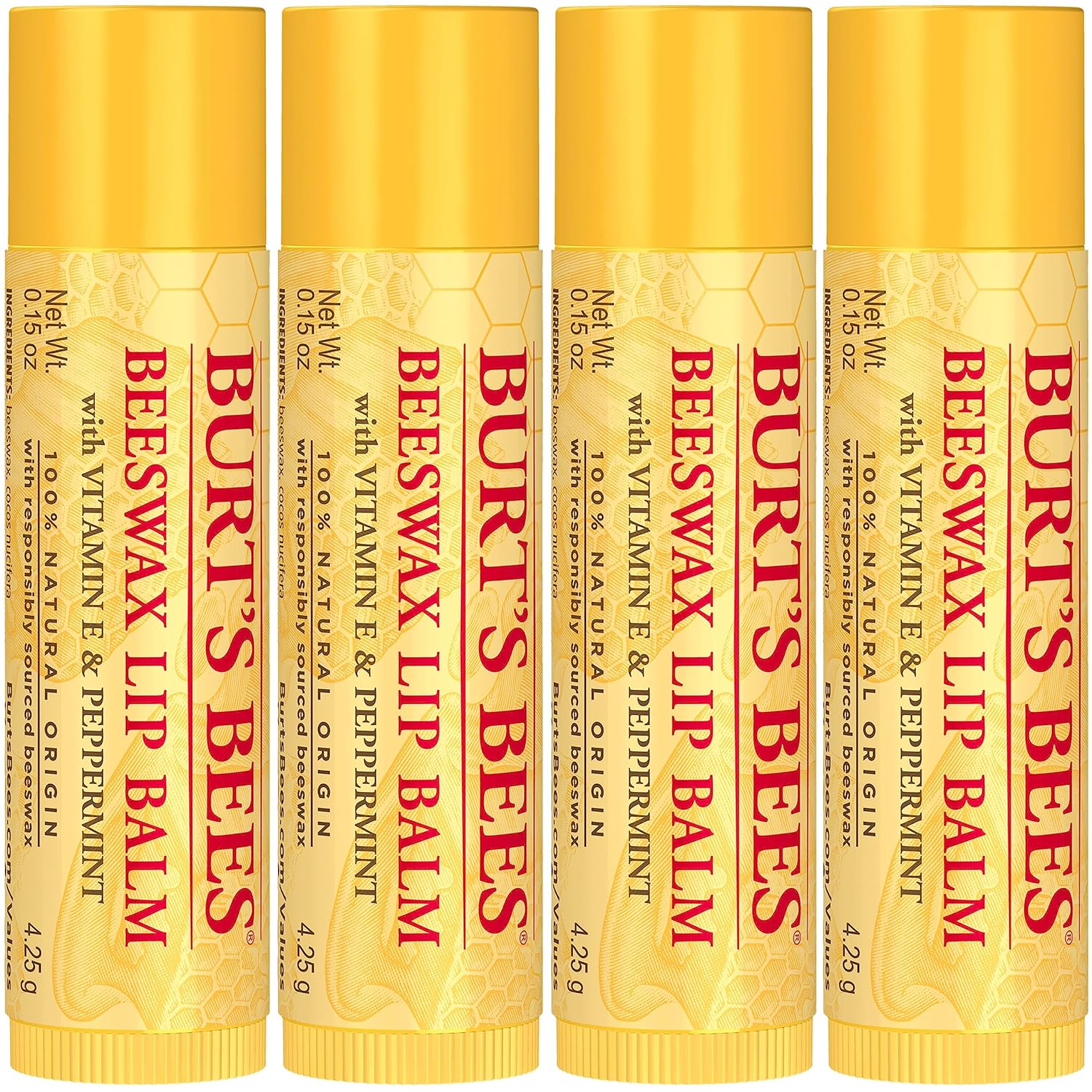 Lip Balm Stocking Stuffers, Moisturizing Lip Care Christmas Gifts, Original Beeswax with Vitamin E & Peppermint Oil, Natural Origin Lip Care (4-Pack)